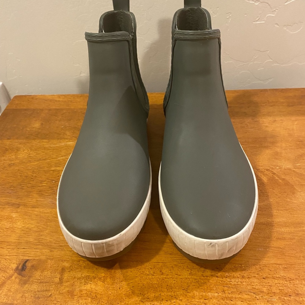 Green Sperry Ankle Rain Boots with White Soles